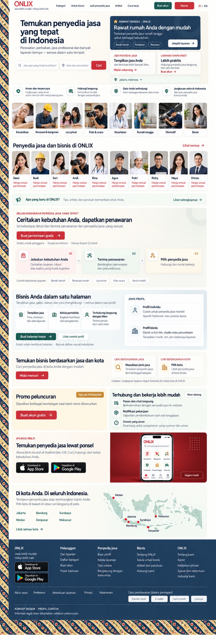 Indonesia ONLIX design generation with Indonesian copy and patterned borders